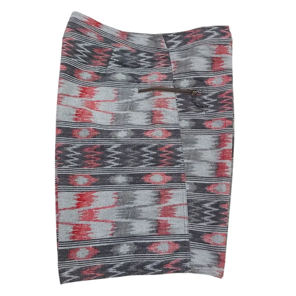 Patagonia Wavefarer Board Shorts Mens 38 Gray Red Ikat Aztec Print Swim Trunks